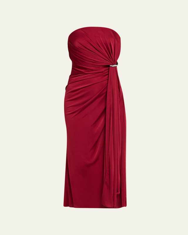 Nadia Strapless Draped Jersey Midi Dress